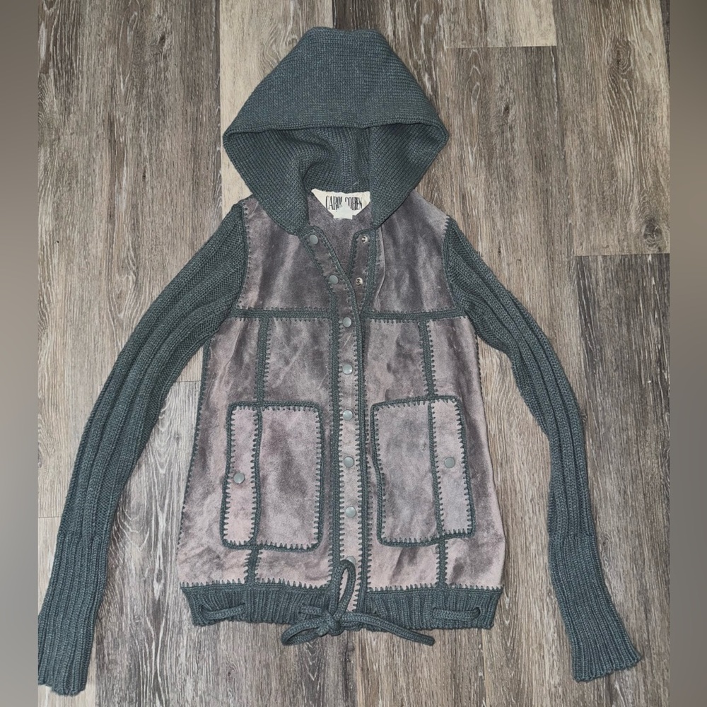 Vintage Carol Cohen Gray Leather Knit Coat - Size Large